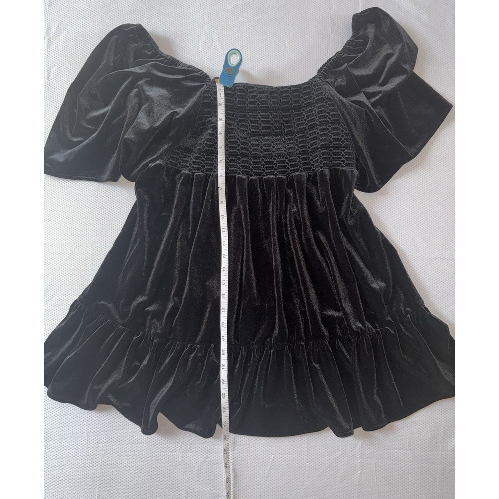 C&V Chelsea & Violet Smocked Ruffle Hem Mini Dress Women's Sz L Black Velvet NWT - Picture 5 of 7